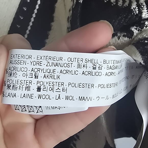 ZARA Women, New, Wool Blend Black White Pattern Longline Coat, Size Small - Picture 11 of 15